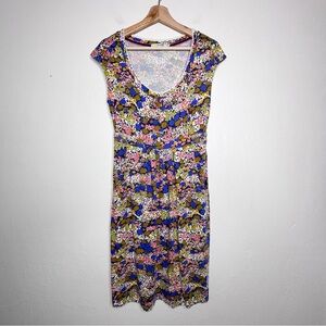 Boden Margot Casual Weekend Jersey Abstract Floral Dress Cap Sleeve Size 6L EUC